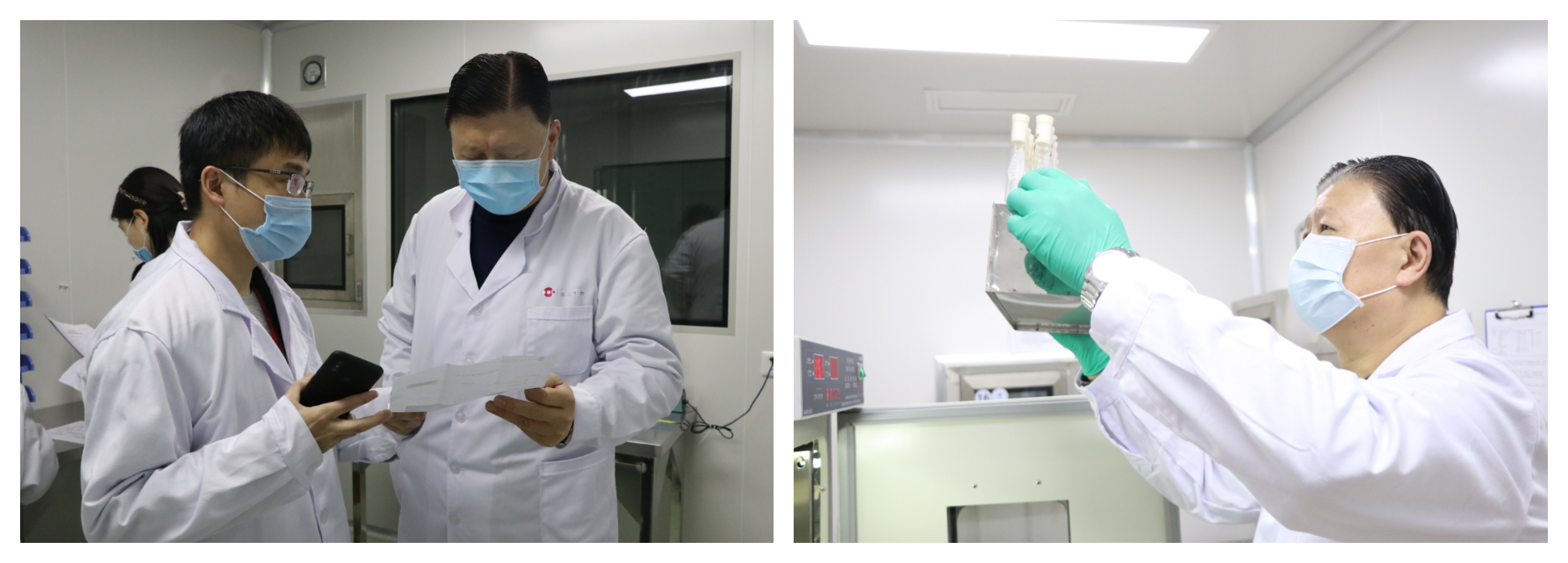 ▲ 王健教授带领公司团队连夜制备干细胞制剂 ▲ 王健教授带领公司团队连夜制备干细胞制剂